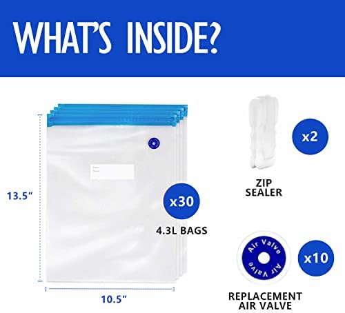 VICARKO 30 PCS Vacuum Zipper Bags Vacuum Sealer Bags 4.3L, 13.5 x 10.5" - Image 2