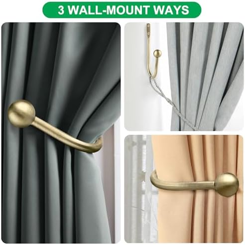 Curtain Holdbacks, 4pcs Curtains Holder Wall Mounted Drapery Tiebacks Retro Window Hook for Home Decor, Antique Brass - Image 7
