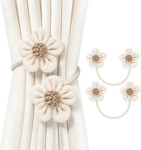 VIS'V Curtain Tiebacks, Twisted Boho Curtain Holdbacks, Cream, 2 Pcs by VISV