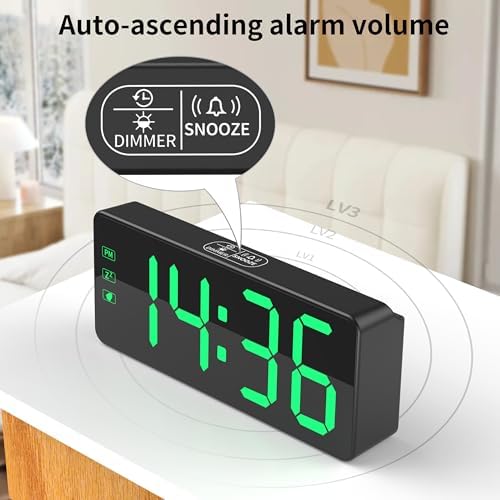 KWANWA Alarm Clock for Heavy Sleepers - 2.4" Super Bright LED with 3-Stage Dimming, 7-Min Snooze, Anti-Power Outage Design/Battery Backup (UL Adapter + 59" Charging Cable Included) - Image 5