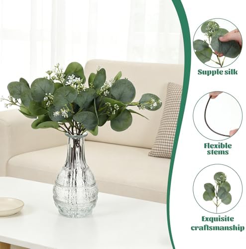 12 PCS Artificial Eucalyptus Stems Greenery Branches, 13 Inch Faux Eucalyptus Stems Leaves Picks with White Seeds, Artificial Greenery Stems for Vase Bouquets Wreath Flower Arrangement Decoration - Image 3