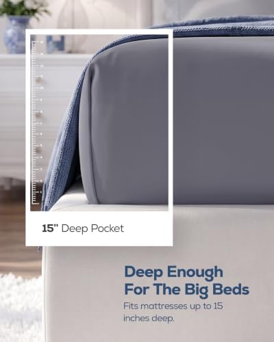 Pack of 2 Twin Fitted Sheet, Fits Up to 15 Inch Deep Pocket, Grey - Image 2
