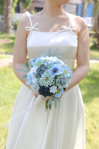 Artificial Flowers Blue Box Set for DIY Bridal Bouquets Wedding Shower Decorations Fake Floral Arrangements for Party Table Centerpieces Home Decor Indoor Outdoor - Image 2