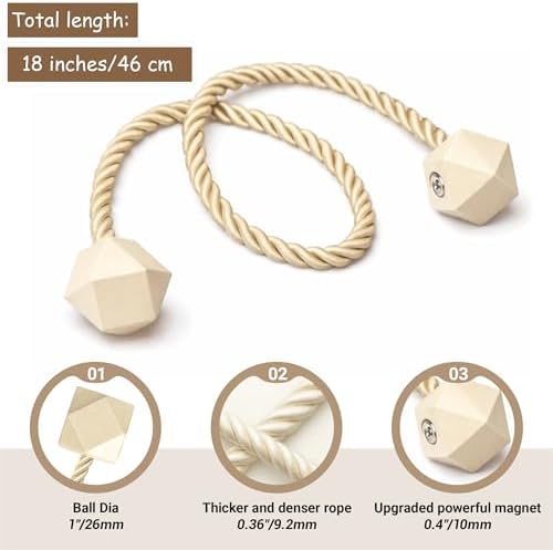 Hion Magnetic Curtain Tiebacks Beige 6pcs, Curtain Holdbacks Hooks Holders - Image 2