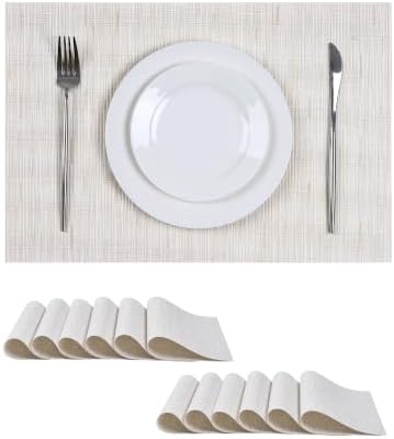 Leetaltree Pale Beige Placemats Set of 12 - Heat Resistant Non-Slip Place mats for Dining Table, Washable Durable PVC Vinyl Woven Table Mats（Pale Beige, 12） by Leetaltree-ArtatEveryTable