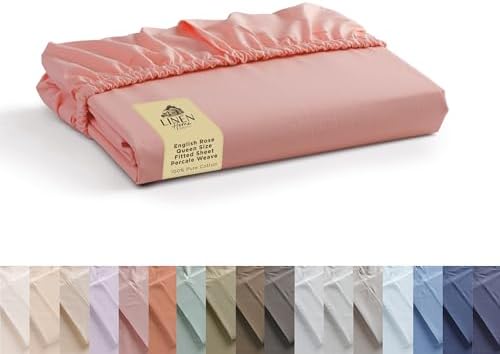 Linen Home Queen Size Fitted Sheet only 100% Cotton Percale, English Rose by LINENHOME