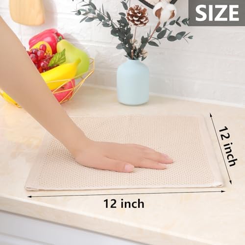 Homaxy 100% Cotton Waffle Weave Kitchen Dish Cloths 12-Pack, Beige - Image 5