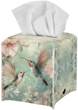 Square Tissue Box Cover PU Leather Tissue Box Holder 5x5x5 inch Waterproof Protective Cover for Modern Home Car Office Hotel Decor Hummingbird Pattern by Unknown