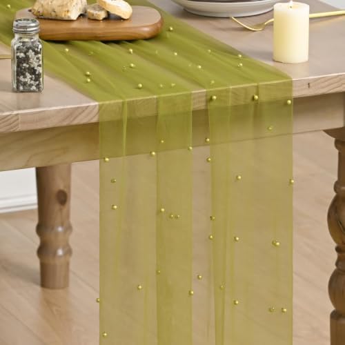 Artoid Mode Pearl Green Gauze Table Runner 10FT Home Decor by ArtoidMode