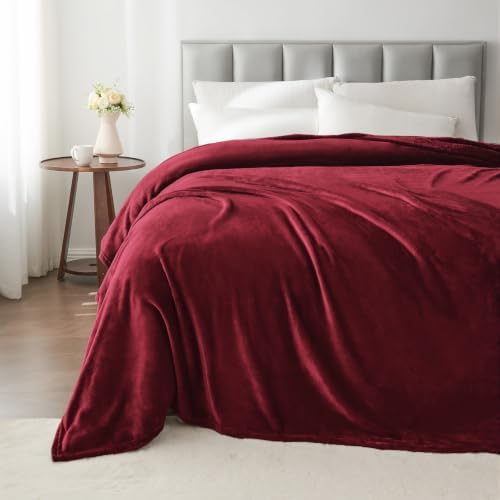 BEDELITE Fleece Blanket Soft Plush King Size Bed Blanket Burgundy 108"x90" - Image 6