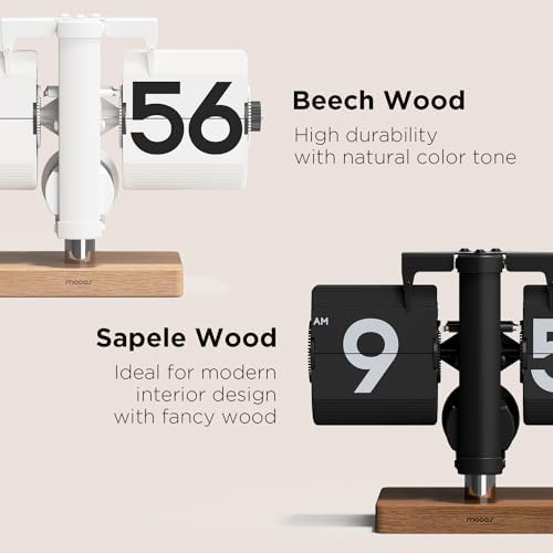 mooas Classic Modern Wood Mini Flip Desk Clock (Black), Retro Vintage Analog Design Auto Flip Clock Table Clock Large Number Battery Powered, Ideal for Home Office School Hotel Café - Image 2