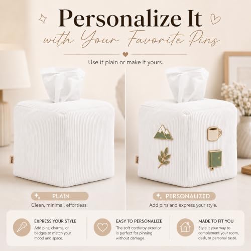 TOGI® Corduroy Square Tissue Box Cover - Fits Standard Cube Boxes - White - Image 6