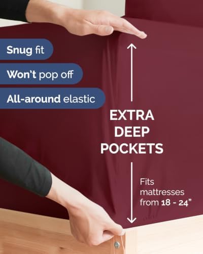 CGK Linens 2 Pack Extra Deep Full Fitted Sheets - Burgundy - Image 2