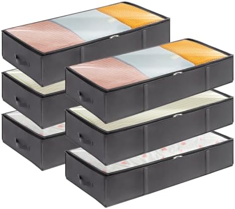 Lifewit 95L 6 Pack Under Bed Storage Container, Blanket Organizer, Gray by Lifewit