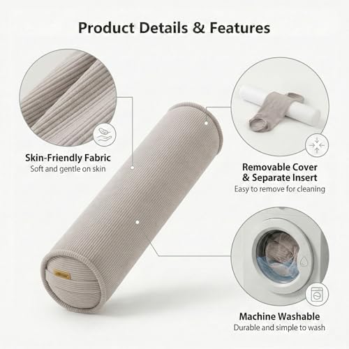 Corduroy Long Pillow for Bed, 39 x 7.87 Inches, Beige Gray - Image 4