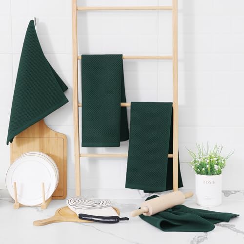 Homaxy 100% Cotton Waffle Weave Kitchen Dish Towels 4-Pack, Blackish Green - Image 6