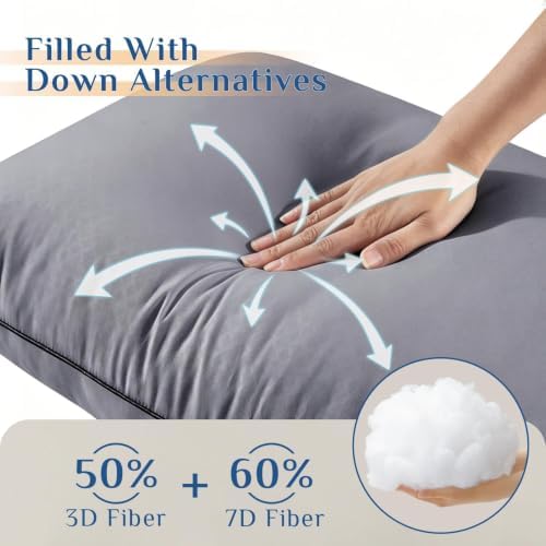 JOLLYVOGUE Grey Pillows King Size Set of 2, Washable Supportive Firm Bed Pillows with Oeko-Tex Certified Soft Down Alternative Fill, Fluffy Luxury Hotel Quality for Side, Back, and Stomach Sleepers - Image 3