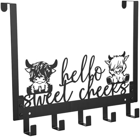 Kathfly Cute Highland Cow Over Door Towel Rack 5 Hooks Black by Kathfly
