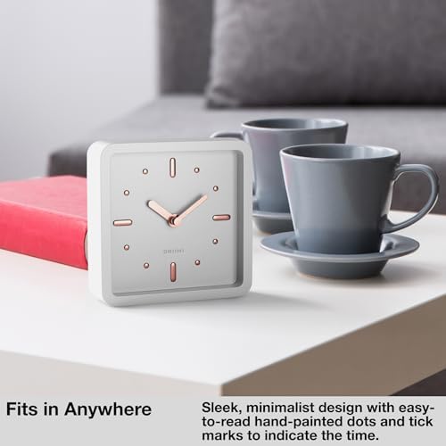 Driini Modern Mid Century Desk & Shelf Clock (White Rose Gold) - Battery Operated with Silent, Analog Movement – Small Tabletop Clocks for Office – Perfect for Mantle, End Table, Desktop or Nightstand - Image 2