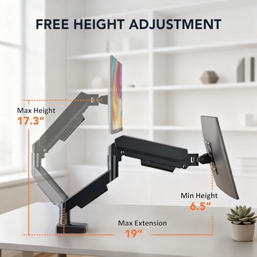 Single Monitor Mount, Gas Spring Arm for 17-32 inch Screens Adjustable Monitor Stand, Vesa Mount Stand with Clamp and Grommet Aluminum Base - Fits 4.4 to 22lbs LCD Computer Monitors HD09B-001 - Image 6