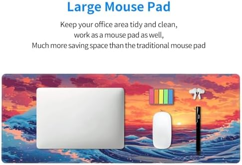 Gaming Mouse Pad Desk Pad,Extended Big Mouse Pad,31.5x11.8 Inch Long Computer Keyboard Mouse Mat Mousepad with 3mm Non-Slip Base and Stitched Edge for Gaming and Office… (Sunset Wave) - Image 6