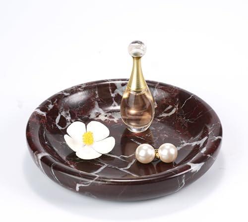 Red Marble Purse Bowl - Stone Trinket Jewelry Ring Key Holder Dish, Small Cute Round Plate Decorative Tray for Nightstand Entryway Coffee Table Decor (5.5 inch) - Image 5