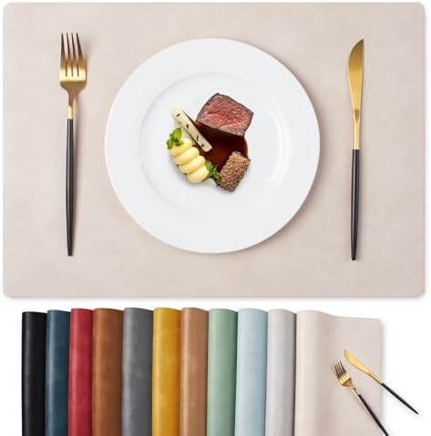 MOSAYT Vinyl Faux Leather Placemats, Set of 6, Beige by MOSAYT