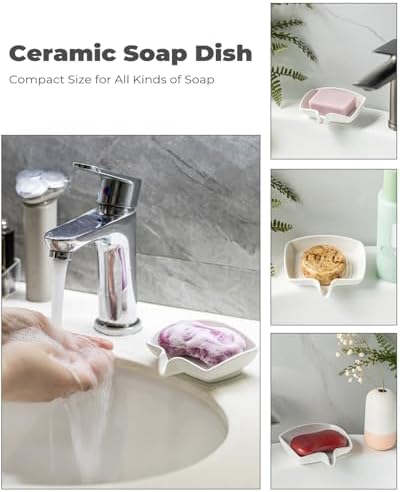 Zoeeker Soap Dish with Waterfall Design, Ceramic Soap Holder for Countertop - Image 6