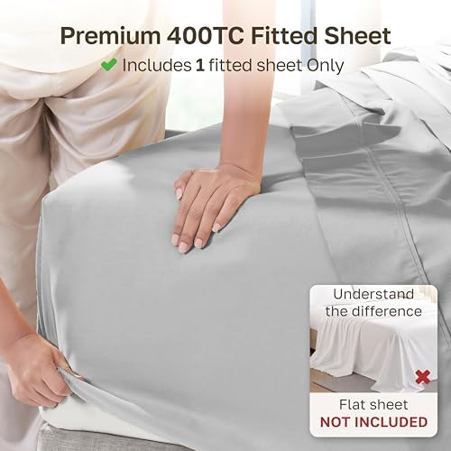 California Design Den 100% Cotton Sateen Full Size Fitted Sheet, Grey Light - Image 2
