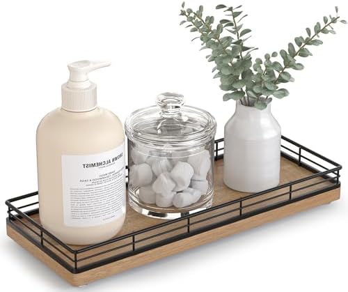 Bathroom Tray for Counter Top Organizer, Acacia Wood Vanity Tray by Focusonit