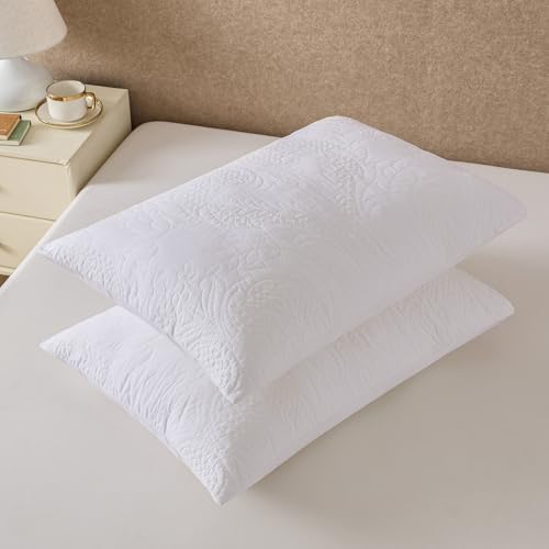 White Quilted Euro Shams Damask Set of 2 26x26 European Pillow Cover - Image 4