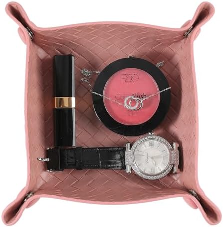 KINIVA 2 Pack PU Leather Jewelry Valet Tray for Men Women,Small Key Bowl for Entryway Table,Portable Travel Catchall Dice Tray (Square-Pink-2pcs) by KINIVAFashionJewelry