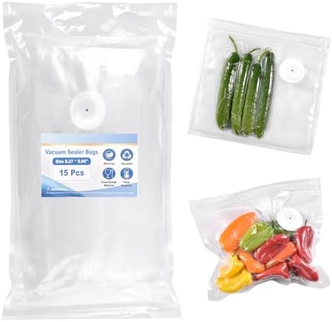 VENMATE Reusable Vacuum Sealer Bags, 15 Pack BPA-Free 8×8 Inch, Heavy-Duty Commercial Grade, Leak-Proof, Freezer Microwave Sous Vide Safe by VENMATE