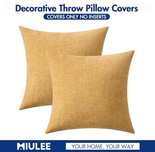 MIULEE Soft Chenille Throw Pillow Covers Beige Yellow 16x16 Inch Pack of 2 - Image 6