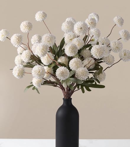 HyeFlora 8 Pcs Fake Mums Kiku Flowers Artificial Bulk, White Faux Silk Flower Arrangements Decor Floral Centerpieces for Tables Artificial Fall Flowers for Vase DIY Bouquet Coffee Dining Home by HyeFloraartificialflowers