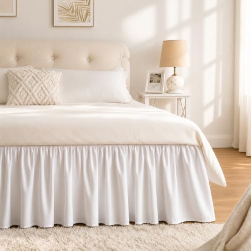 Warm White Bed Skirt Queen Size 15" Drop, Elastic Wrap Around Bedskirt by RIMELABedSkirt