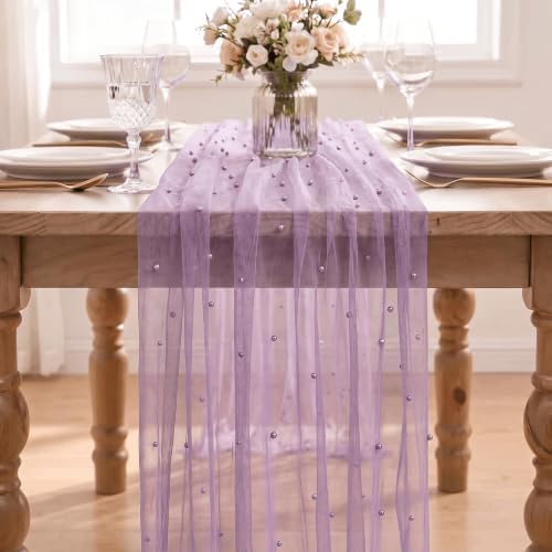 Artoid Mode Pearl Lilac Purple Gauze Table Runner 10FT Home Decor - Image 2