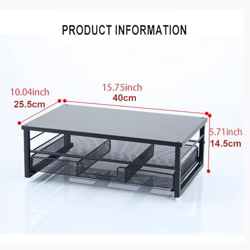 Desktop Monitor Stand with Drawers, 2-Layer Elevated Computer Laptop Riser with Storage, Metal Mesh Organizer Rack for Office - Image 5