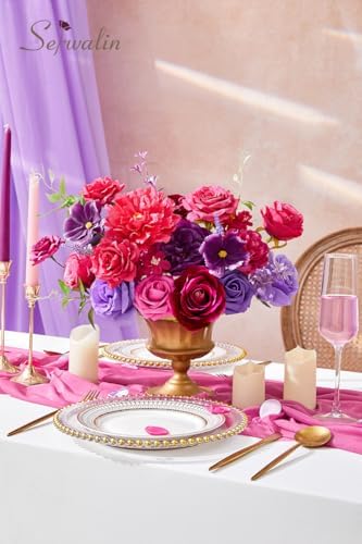 Serwalin Hot Pink & Purple Artificial Flowers Silk Rose Flowers for Wedding - Image 7