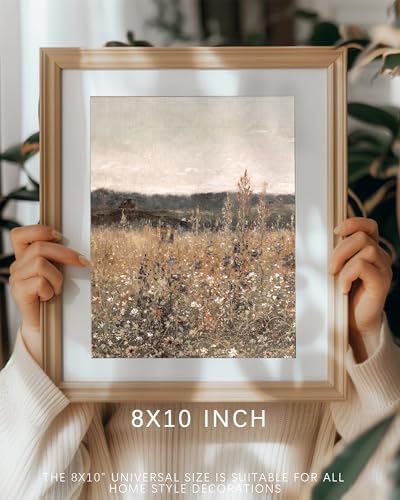 Wildflower Field Landscape Vintage Canvas Wall Art, Vertical Country Landscape Print for Home Decor, Farmhouse Muted Paintings Art Picture Aesthetic for Bedroom Bathroom Living Room Office Decor (8" x 10"-UNFRAMED) - Image 4