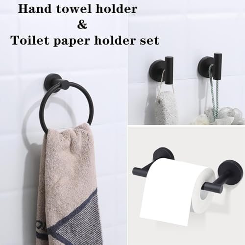 4-Piece Matte Black Bathroom Accessories Hardware Set,Include Double Post Pivoting Toilet Paper Holder,Towel Ring and 2 Towel Hooks - Image 2
