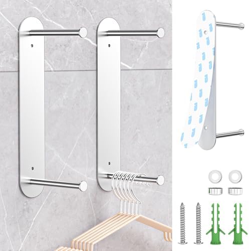 Hanger Holder for Laundry Room, Wall Mounted Clothes Hanger Organizer Stacker, Metal Space Saving Hangers Storage Rack for Washing Machine Dryer (Silver, 2Pcs) by WAYASI