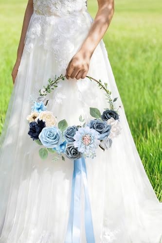 rongflower Blue Artificial Flowers Combo Box Set Silk Flowers Fake Rose for DIY Floral Arrangements Wedding Bouquets Centerpieces Baby Shower Party Home Decorations - Image 3