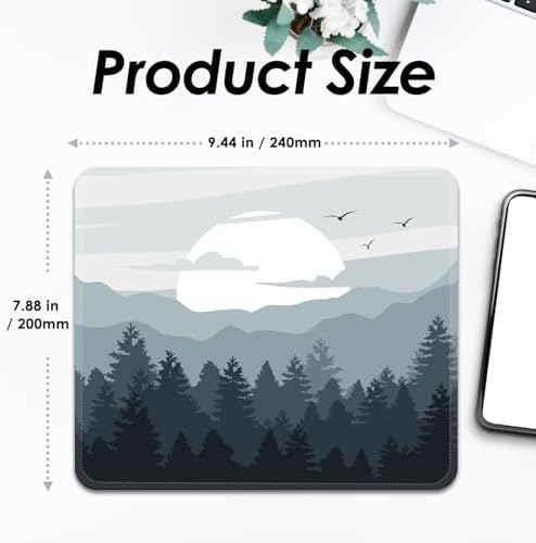 FROGIGO Mouse Pad with Stitched Edges - Nature Landscape Mousepad for Women, 9.25 x 7.75 inch Washable Square Desk Pad, Non-Slip Rubber Base, Office Home Laptop Accessories - Misty Mountain - Image 3