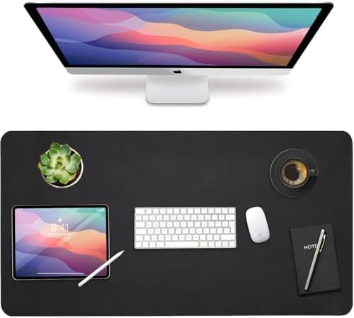 Vine Creations Leather Desk Mat Large 36" x 20", Desk Protector Mat, PU Leather Desk Pad, Non-Slip Large Mouse Pad, Desk Blotter, Desk Pads on Top of Desks, Home Office Desk Matt for Desktop (Black) by VineCreations