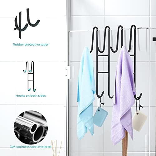 Cerbonny Shower Door Hooks (14 Inch), 2 Pack Super Extended Towel Hooks for Bathroom, Over Door Hooks, Shower Hooks for Frameless Glass Door, Black - Image 4