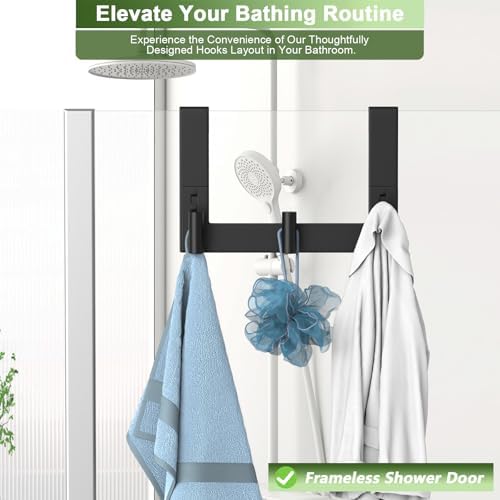 Extended Robe Door Hooks, Heavy Duty Stainless Steel Towel Hooks for Frameless Glass Shower Doors, Towel Hanger Rack, Shower Hooks for Bathroom (Black-3 Hooks, 1 Pack) - Image 5