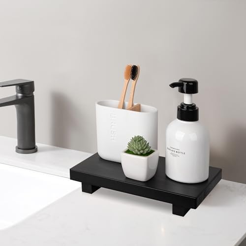 Bathroom Tray Wood Riser Kitchen Decor Soap Holder, 9" x 6" Black - Image 2