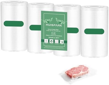 Pre-Cut Perforated Vacuum Sealer Bags Rolls,4x6 Inch Heavy-Duty Vacuum Sealer Roll Bags 4 Rolls 160 Tear Off Bags,Easy-Tear Food Grade Storage Bags for Sous Vide, Freezer & Meat (BPA Free) by HUISPARKDirect