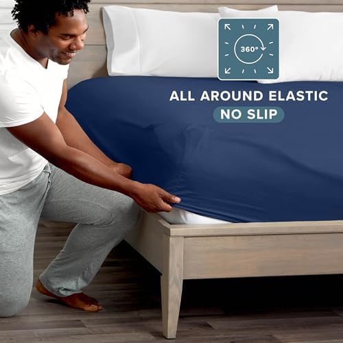 Bare Home Queen Fitted Sheet - 1800 Ultra-Soft (Queen, Dark Blue) - Image 3